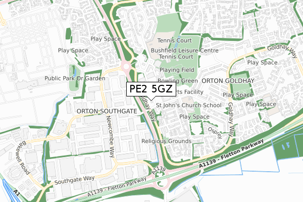 PE2 5GZ map - small scale - OS Open Zoomstack (Ordnance Survey)