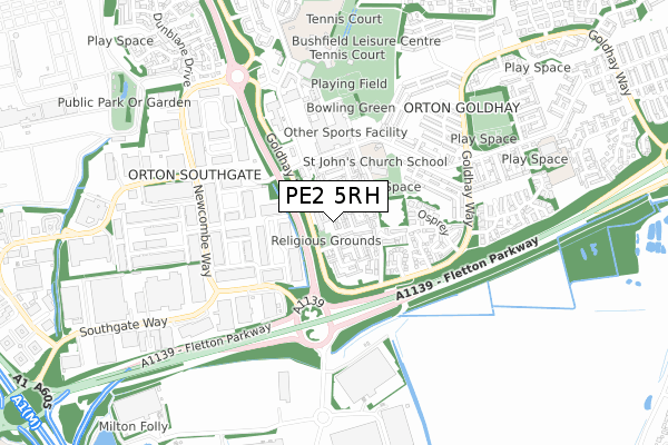 PE2 5RH map - small scale - OS Open Zoomstack (Ordnance Survey)