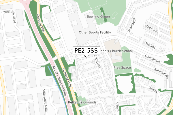 PE2 5SS map - large scale - OS Open Zoomstack (Ordnance Survey)