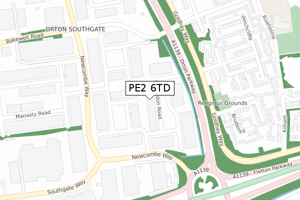 PE2 6TD map - large scale - OS Open Zoomstack (Ordnance Survey)