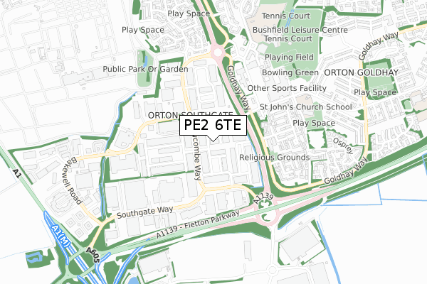 PE2 6TE map - small scale - OS Open Zoomstack (Ordnance Survey)