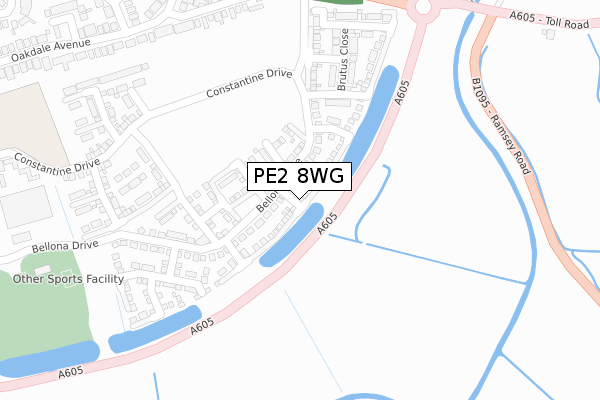 PE2 8WG map - large scale - OS Open Zoomstack (Ordnance Survey)