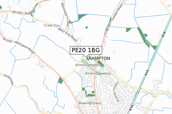 PE20 1BG map - small scale - OS Open Zoomstack (Ordnance Survey)