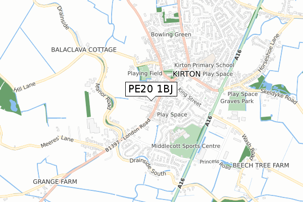 PE20 1BJ map - small scale - OS Open Zoomstack (Ordnance Survey)