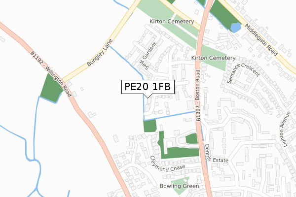 PE20 1FB map - large scale - OS Open Zoomstack (Ordnance Survey)