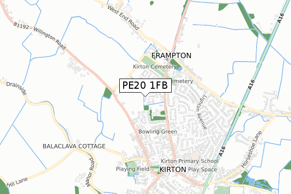 PE20 1FB map - small scale - OS Open Zoomstack (Ordnance Survey)