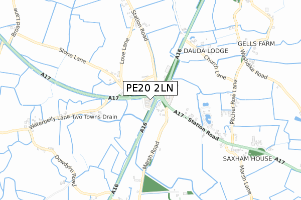 PE20 2LN map - small scale - OS Open Zoomstack (Ordnance Survey)