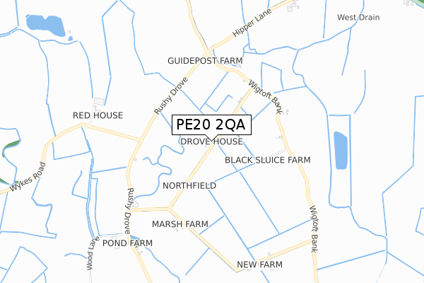 PE20 2QA map - small scale - OS Open Zoomstack (Ordnance Survey)