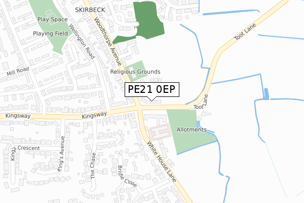 PE21 0EP map - large scale - OS Open Zoomstack (Ordnance Survey)