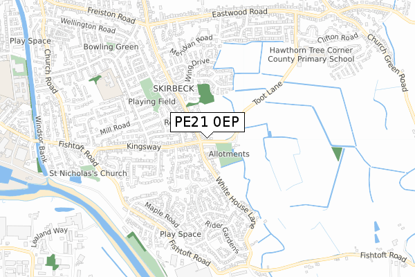 PE21 0EP map - small scale - OS Open Zoomstack (Ordnance Survey)