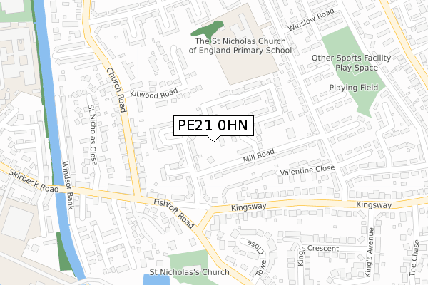 PE21 0HN map - large scale - OS Open Zoomstack (Ordnance Survey)
