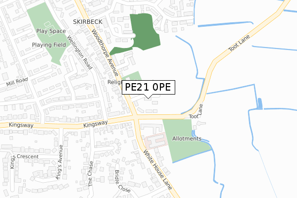 PE21 0PE map - large scale - OS Open Zoomstack (Ordnance Survey)