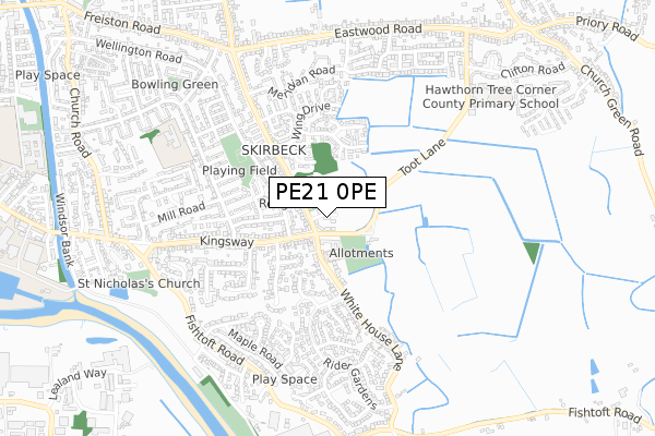PE21 0PE map - small scale - OS Open Zoomstack (Ordnance Survey)