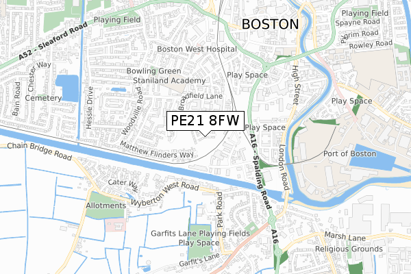 PE21 8FW map - small scale - OS Open Zoomstack (Ordnance Survey)
