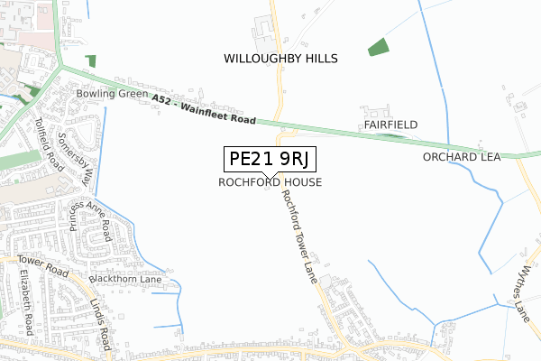 PE21 9RJ map - small scale - OS Open Zoomstack (Ordnance Survey)