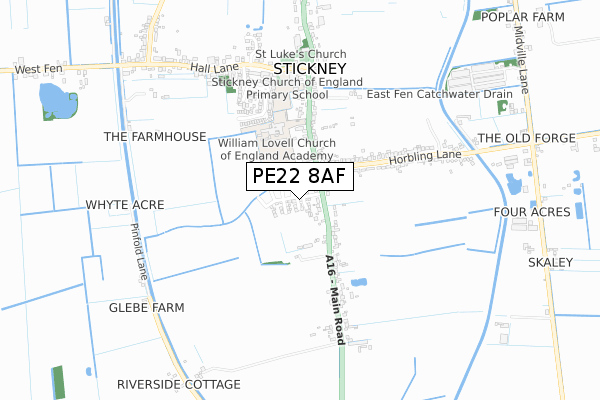 PE22 8AF map - small scale - OS Open Zoomstack (Ordnance Survey)