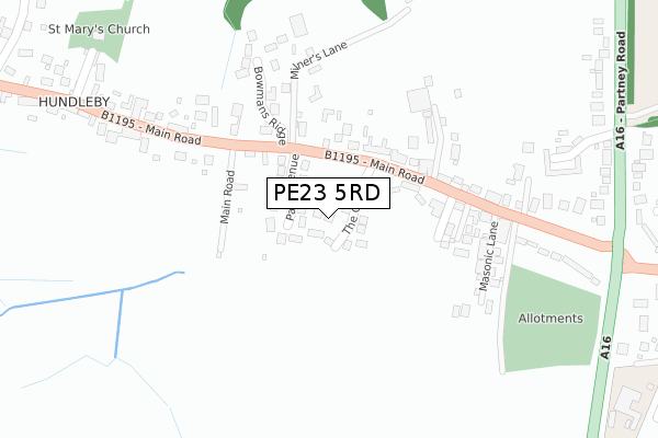 PE23 5RD map - large scale - OS Open Zoomstack (Ordnance Survey)