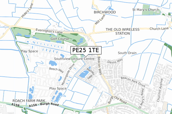 PE25 1TE map - small scale - OS Open Zoomstack (Ordnance Survey)