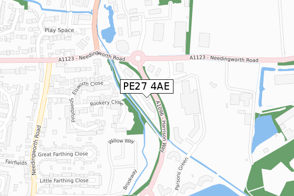 PE27 4AE map - large scale - OS Open Zoomstack (Ordnance Survey)