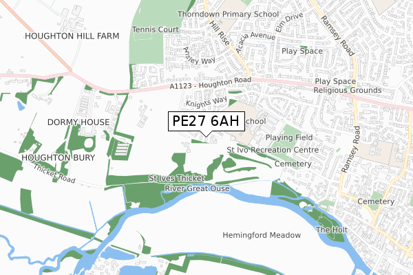 PE27 6AH map - small scale - OS Open Zoomstack (Ordnance Survey)