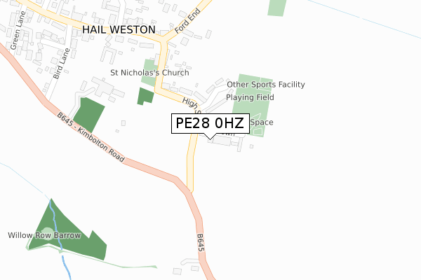 PE28 0HZ map - large scale - OS Open Zoomstack (Ordnance Survey)