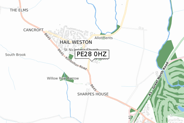 PE28 0HZ map - small scale - OS Open Zoomstack (Ordnance Survey)