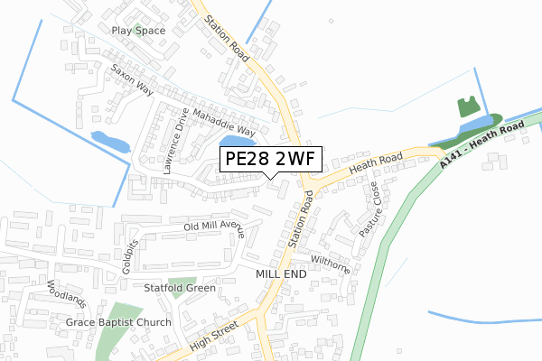 PE28 2WF map - large scale - OS Open Zoomstack (Ordnance Survey)