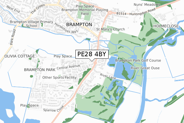 PE28 4BY map - small scale - OS Open Zoomstack (Ordnance Survey)