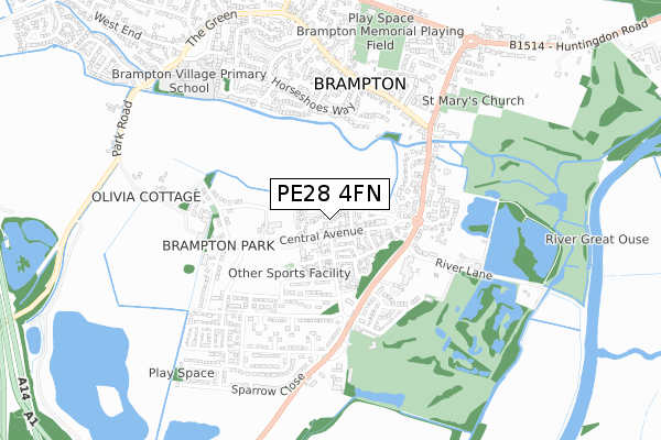 PE28 4FN map - small scale - OS Open Zoomstack (Ordnance Survey)