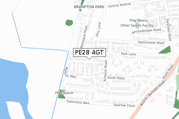 PE28 4GT map - large scale - OS Open Zoomstack (Ordnance Survey)