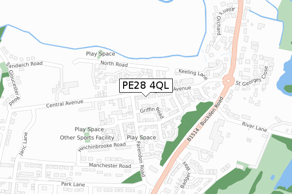 PE28 4QL map - large scale - OS Open Zoomstack (Ordnance Survey)