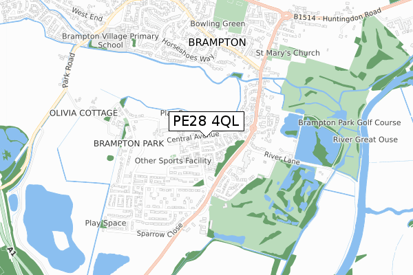 PE28 4QL map - small scale - OS Open Zoomstack (Ordnance Survey)