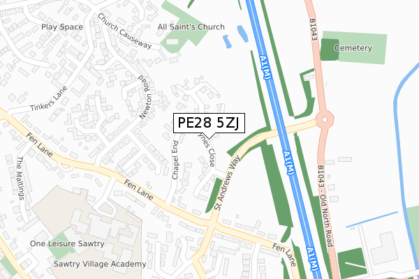 PE28 5ZJ map - large scale - OS Open Zoomstack (Ordnance Survey)