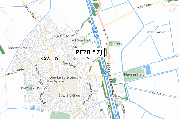 PE28 5ZJ map - small scale - OS Open Zoomstack (Ordnance Survey)