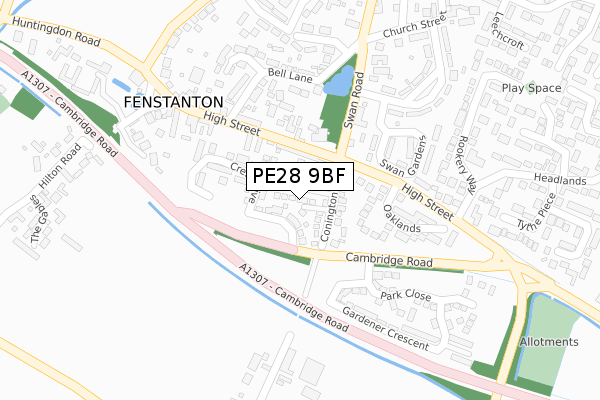 PE28 9BF map - large scale - OS Open Zoomstack (Ordnance Survey)