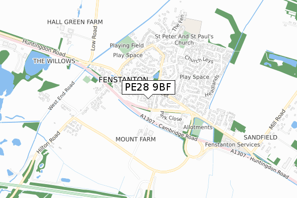 PE28 9BF map - small scale - OS Open Zoomstack (Ordnance Survey)