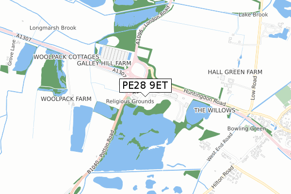 PE28 9ET map - small scale - OS Open Zoomstack (Ordnance Survey)