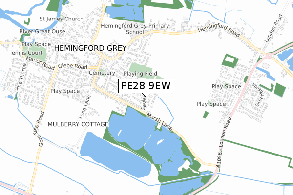 PE28 9EW map - small scale - OS Open Zoomstack (Ordnance Survey)