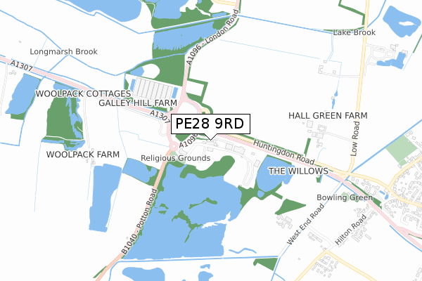 PE28 9RD map - small scale - OS Open Zoomstack (Ordnance Survey)