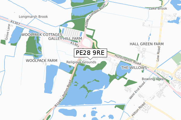 PE28 9RE map - small scale - OS Open Zoomstack (Ordnance Survey)