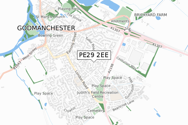 PE29 2EE map - small scale - OS Open Zoomstack (Ordnance Survey)