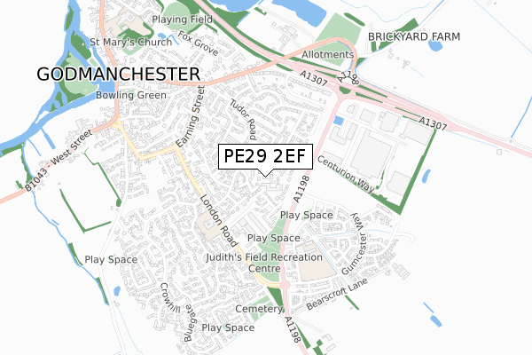 PE29 2EF map - small scale - OS Open Zoomstack (Ordnance Survey)