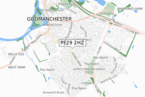 PE29 2HZ map - small scale - OS Open Zoomstack (Ordnance Survey)