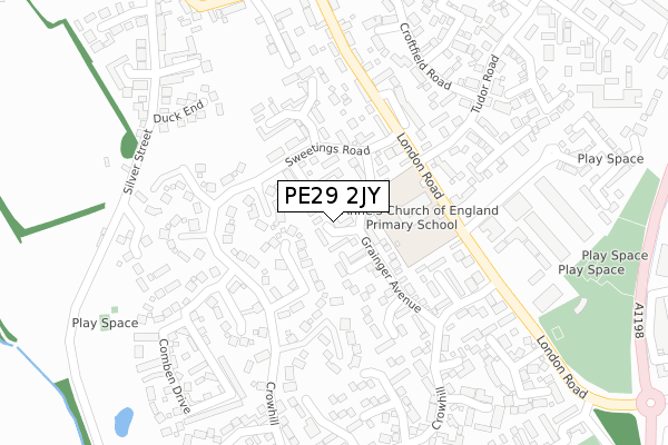 PE29 2JY map - large scale - OS Open Zoomstack (Ordnance Survey)