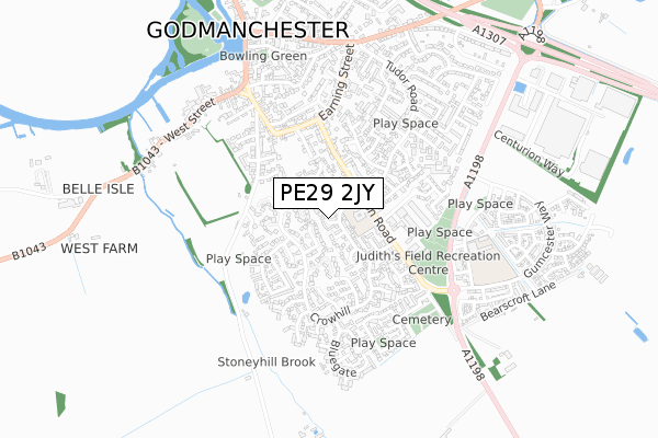 PE29 2JY map - small scale - OS Open Zoomstack (Ordnance Survey)
