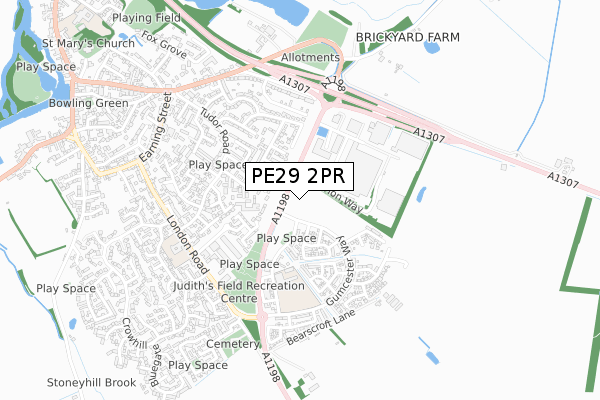 PE29 2PR map - small scale - OS Open Zoomstack (Ordnance Survey)