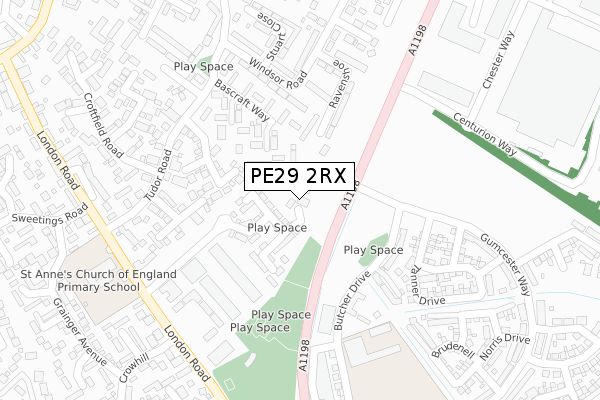 PE29 2RX map - large scale - OS Open Zoomstack (Ordnance Survey)