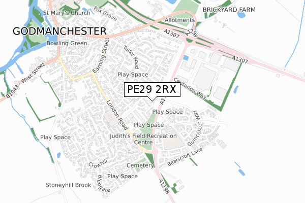 PE29 2RX map - small scale - OS Open Zoomstack (Ordnance Survey)