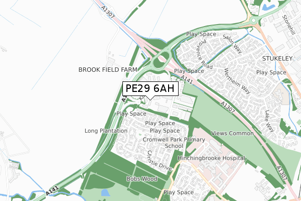 PE29 6AH map - small scale - OS Open Zoomstack (Ordnance Survey)