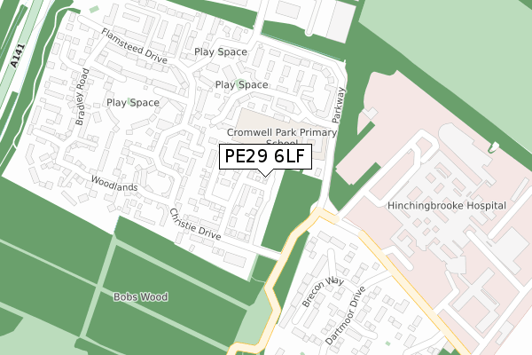 PE29 6LF map - large scale - OS Open Zoomstack (Ordnance Survey)